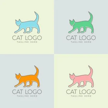 Simple cat logo design. pastel color boutique logo Stock Illustration