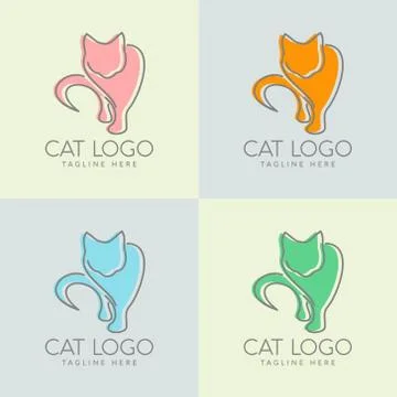Simple cat logo design. pastel color boutique logo Stock Illustration