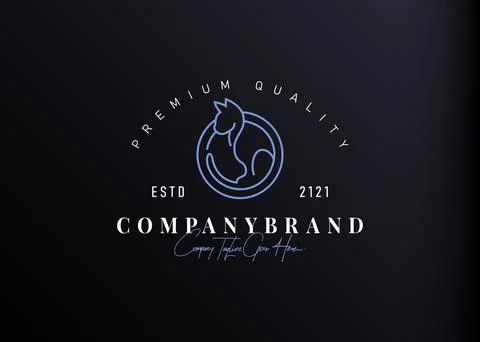 Simple cat logo design. Vector illustration of simple sitting cat monoline de 스톡 일러스트