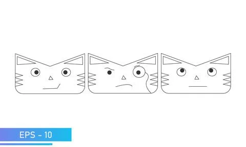 Simple cat or tiger face in linear style with emotions, smile, smart, dreams Stock Illustration