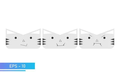 Simple cat or tiger face with emotions, smile, vampire, angry. Icon. Isolated on 스톡 일러스트
