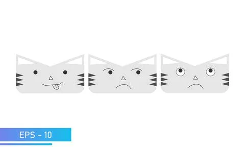 Simple cat or tiger face with emotions, fanny, jealous, thinks. Icon. Isolated Stock Illustration