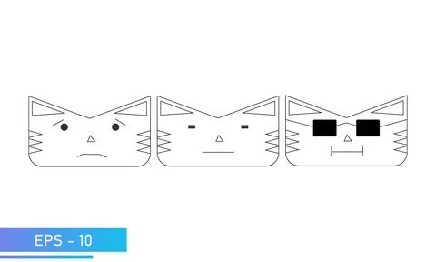 Simple cat or tiger face in linear style with emotions, indifferent, cute, cool Stock Illustration