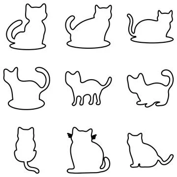 Simple cat outline set design Stock Illustration