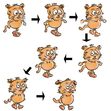 Simple Cat Walk Animation Sprite Vector Cartoon Character Stock Illustration