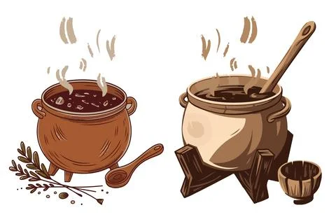 Simple cauldron with steam rising from it 库存插图