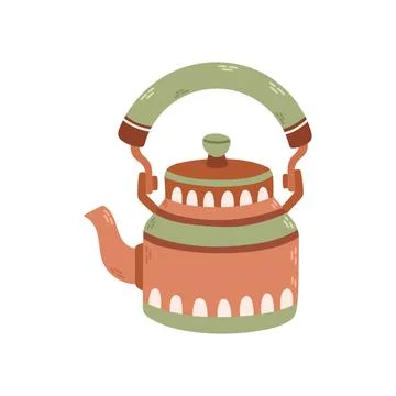 Simple ceramic teapot for tea with ornament. Stock design isolated on a white Stock Illustration