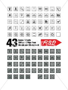 Simple &amp; Chalkboard 43icons / 2 Sets Modèle PSD