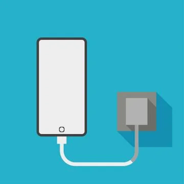 Simple charging smartphone on blue Illustrazione stock