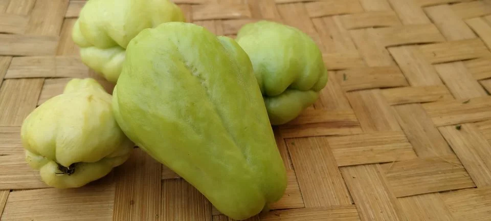 Simple Chayote Squash on Bamboo Stock Photos