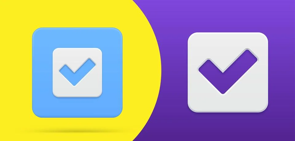 Simple check mark 3d icon squared button set vector illustration. Symbol of.. Illustrazione stock