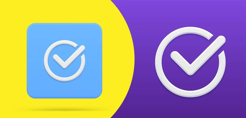 Simple check mark circle thin frame 3d icon set button vector illustration .. Stock Illustration