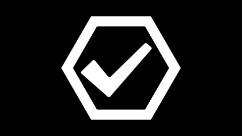 Simple checkmark inside a hexagonal outline animation, symbolizing approval.. Stock Footage 307126224