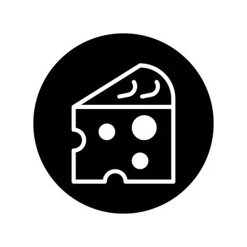 Simple cheese icon design on a black background for food related applicatio.. Stock Illustration
