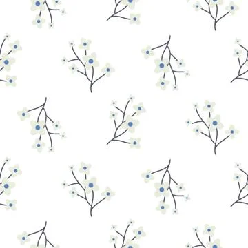 Simple cherry branches blue seamless vector pattern. イラスト素材