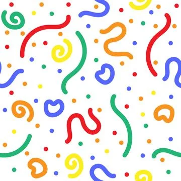 Simple childish scribble backdrop. Colorful line doodle seamless pattern. Cre Illustrazione stock