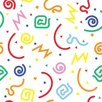 Simple childish scribble backdrop. Colorful line doodle seamless pattern. Cre Illustrazione stock