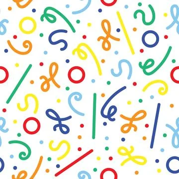 Simple childish scribble backdrop. Colorful line doodle seamless pattern. C.. 스톡 일러스트