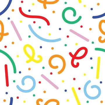 Simple childish scribble backdrop. Colorful line doodle seamless pattern. Cre Stock Photos