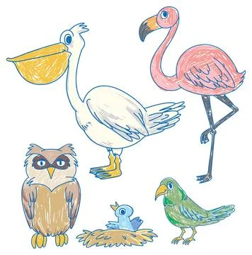 Simple children scribble of birds Stock Illustration