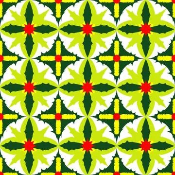 Simple childrens pattern with green leaves and yellow flowers Stock Illustration