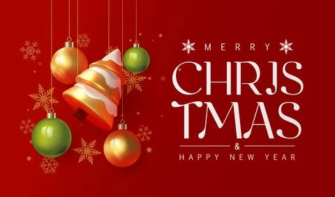 Simple Christmas modern background. Red background with gold Christmas tree and Illustrazione stock