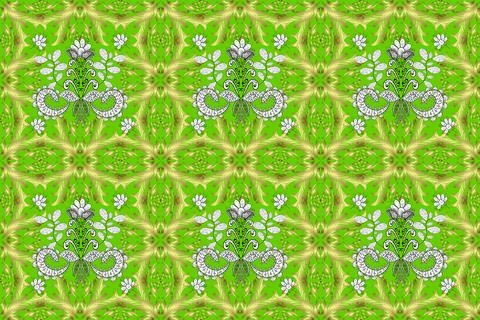 Simple Christmas seamless pattern with geometric motifs. Elements with green, ye 스톡 일러스트