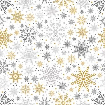 Simple Christmas seamless pattern. Snowflakes with different ornaments. On white Stock Illustration