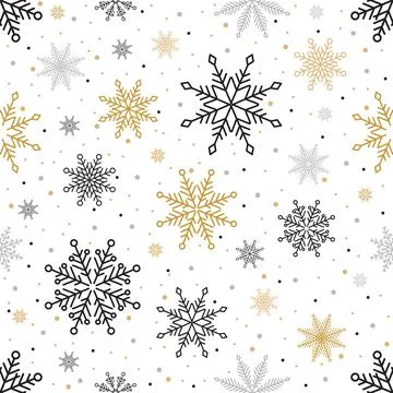 Simple Christmas seamless pattern. Snowflakes with different ornaments. On white Stock Illustration