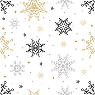 Simple Christmas seamless pattern. Snowflakes with different ornaments. On white Stock Illustration
