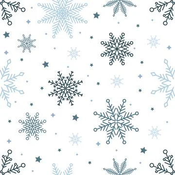 Simple Christmas seamless pattern. Snowflakes with different ornaments. On black Stockillustratie