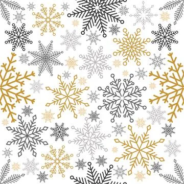 Simple Christmas seamless pattern. Snowflakes with different ornaments. On white Stock Illustration