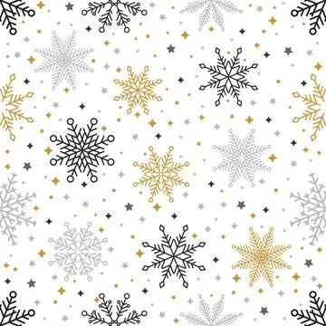 Simple Christmas seamless pattern. Snowflakes with different ornaments. On white Stock Illustration
