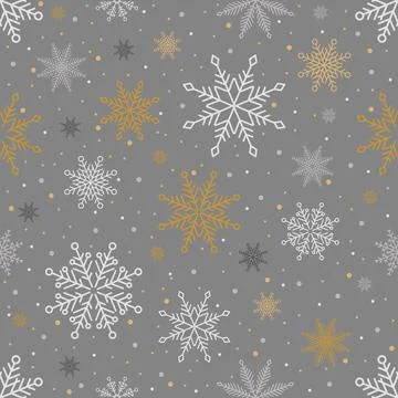 Simple Christmas seamless pattern. Snowflakes with different ornaments. On black Stock Illustration