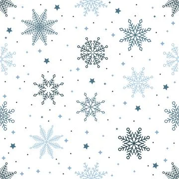 Simple Christmas seamless pattern. Snowflakes with different ornaments. On white Stockillustratie