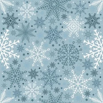 Simple Christmas seamless pattern. Snowflakes with different ornaments. On black Stock Illustration