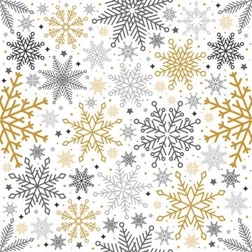 Simple Christmas seamless pattern. Snowflakes with different ornaments. On white Stockillustratie