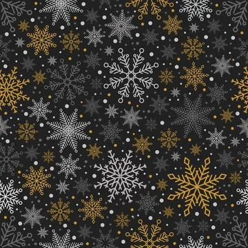 Simple Christmas seamless pattern. Snowflakes with different ornaments. On white Stock Illustration