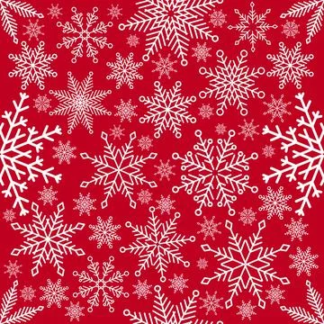 Simple Christmas seamless pattern. Snowflakes with different ornaments. On white Stock Illustration