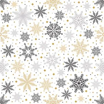 Simple Christmas seamless pattern. Snowflakes with different ornaments. On white Stock Illustration