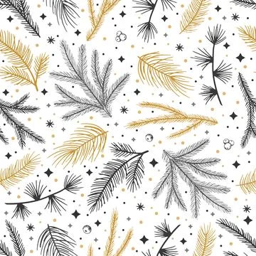 Simple Christmas seamless pattern. Snowflakes with different ornaments. On black Stockillustratie
