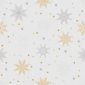 Simple Christmas seamless pattern. Snowflakes with different ornaments. On black Stock Illustration