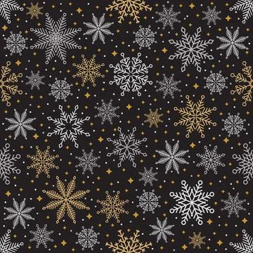Simple Christmas seamless pattern. Snowflakes with different ornaments. On white Stock Illustration