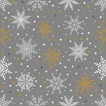 Simple Christmas seamless pattern. Snowflakes with different ornaments. On black Stock Illustration
