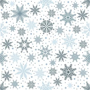 Simple Christmas seamless pattern. Snowflakes with different ornaments. On black Stockillustratie