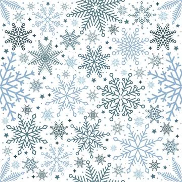Simple Christmas seamless pattern. Snowflakes with different ornaments. On black Stock Illustration