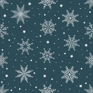 Simple Christmas seamless pattern. Snowflakes with different ornaments. On black Stockillustratie