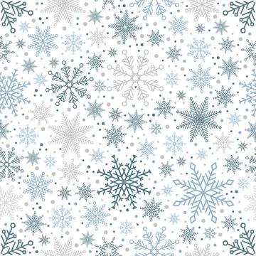 Simple Christmas seamless pattern. Snowflakes with different ornaments. On white Stock Illustration