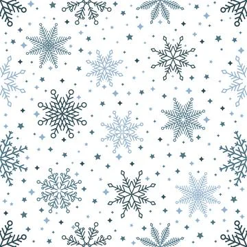 Simple Christmas seamless pattern. Snowflakes with different ornaments. On white Stock Illustration