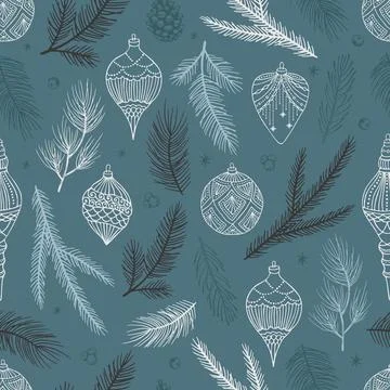 Simple Christmas seamless pattern. Snowflakes with different ornaments. On black イラスト素材